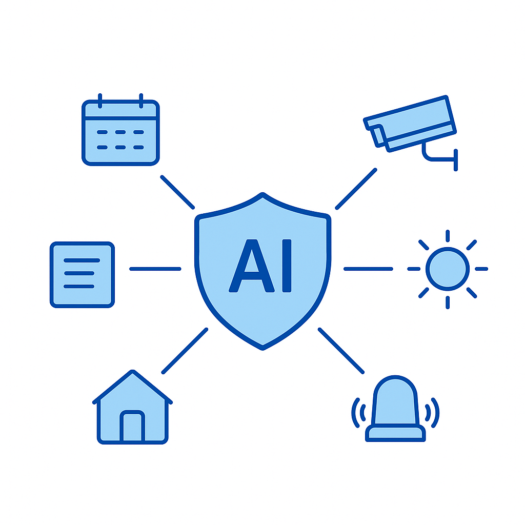 AI-powered security network showing connected security systems